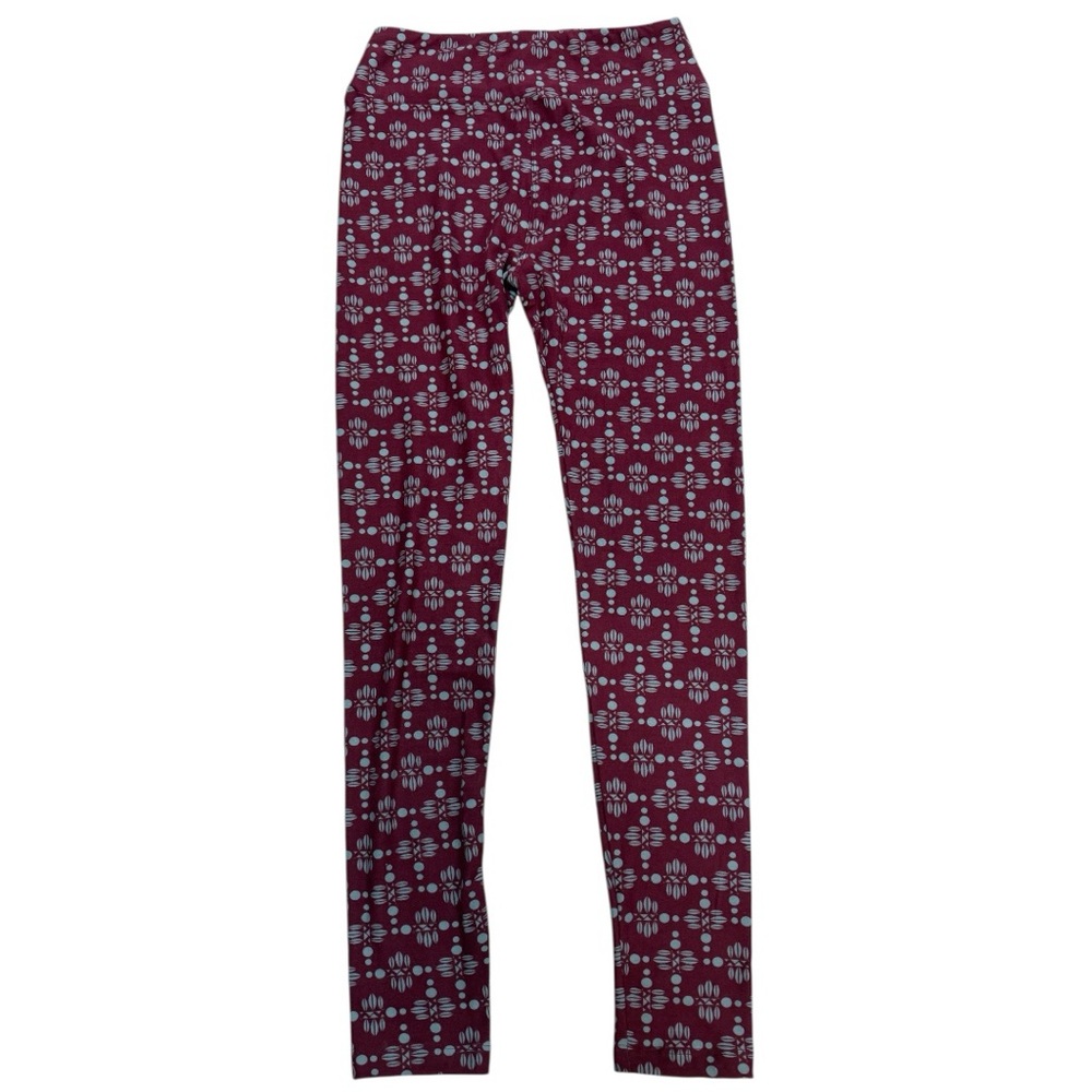 LuLaRoe OS Leggings Burgundy Geometric Print NWOT